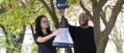 University of Glasgow researchers launching a citizen science tool to research mosquitos in Scotland. Pictured L to R Dr Georgia Kirby and PhD student Meshach Lee with the mosquito trap.